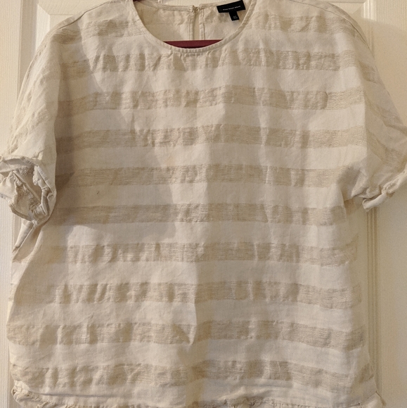 Cream/ivory striped box blouse (M) - Picture 2 of 6